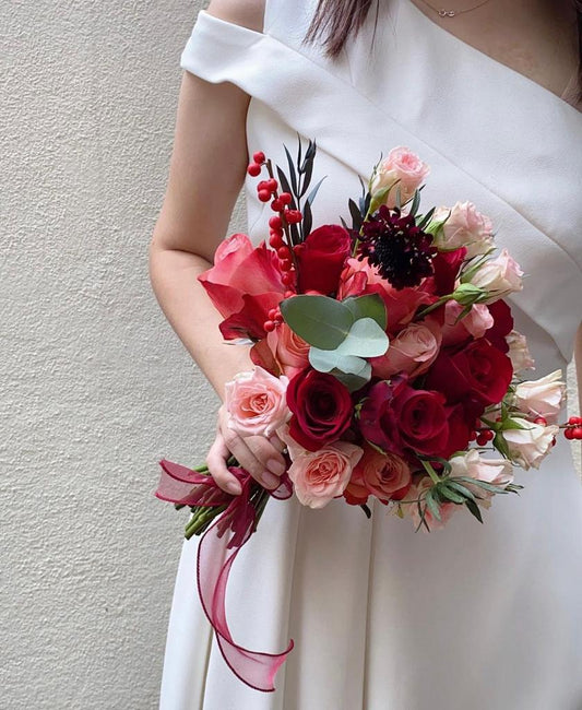 Pinot Red Fresh Flower Bridal Bouquet